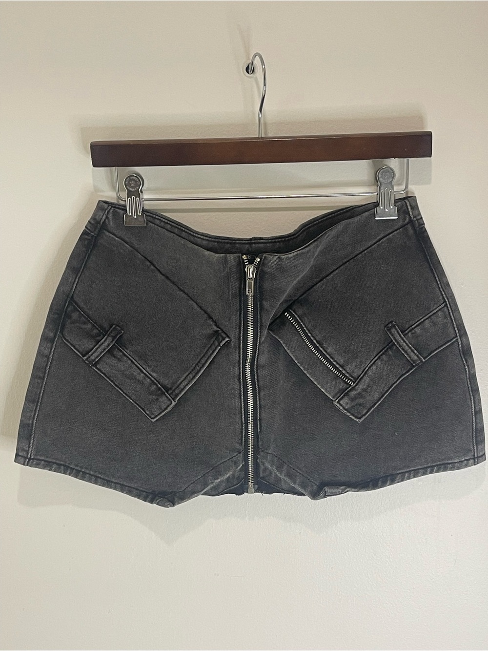 PrettyLittleThing Black Washed Denim Mini Skirt with Exposed Zippers